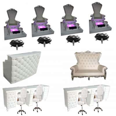 2020 Latest Hot Sale Top Luxuary White&Silver Manicure Table Spa Chair Pedicure Chair With Sink & Lights 3 Years Warranty