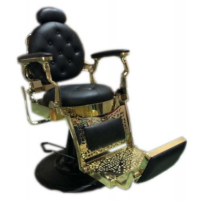 2019 Latest 3 Years Warranty Heavy Duty Super  Recline Gold Metallic&Black Styling Chair Barber Chair Salon Chair With Logo