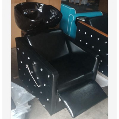 2020 New Arrival All Black Fiber Glass Black Shampoo Bowl With Adjustable Bowl And Footrest 5 Years Warranty