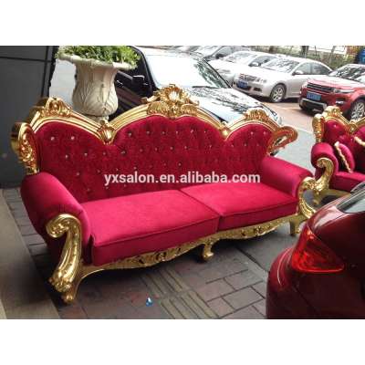 Hot Sale Top Quality Luxuary 3-Seater Gold&Red Modern Sofa With Crystal Buttons(HB042)