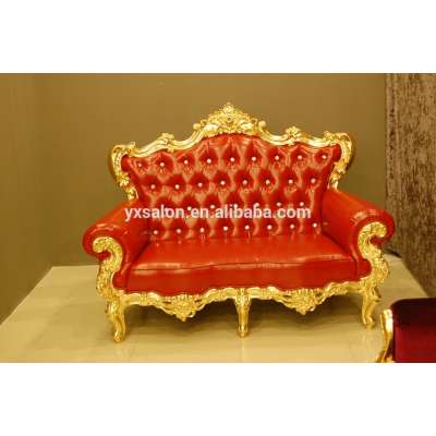 Hot Sale Top Quality Luxuary 2-Seater Gold&Red Modern Sofa With Crystal Buttons(HB041)